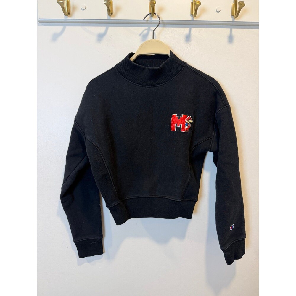 Champion X Super Mario Bros Reverse Weave Sweatshirt Womens XS Black